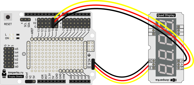Схема подключения четырехразрядного семисегментного индикатора к arduino